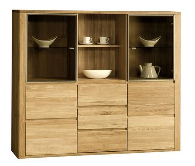 Vitrine Jussara 12, Farbe: Natur, Eiche teilmassiv ? 150 x 178 x 42 cm (H x B x