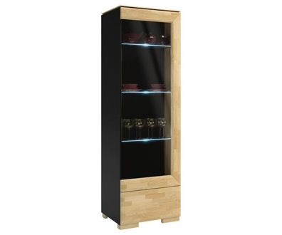 Vitrine "Lipik" 03, Farbe: Eiche / Schwarz, teilmassiv, Türanschlag Rechts - Abm