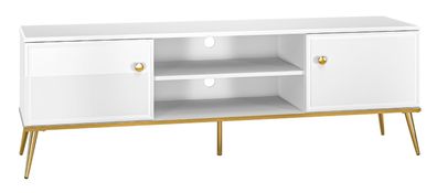 TV-Unterschrank Roanoke 06, Farbe: Weiß / Weiß Glanz - Abmessungen: 53 x 160 x 4