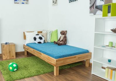 Massivholzbett / Einzelbett mit Kopfteil Wooden Nature 01, Eiche geölt, Liegeflä