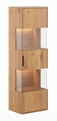 Hängevitrine Rania 01 in Eiche Natur, aus Massivholz, 1 Tür, 4 Einlegeböden 142