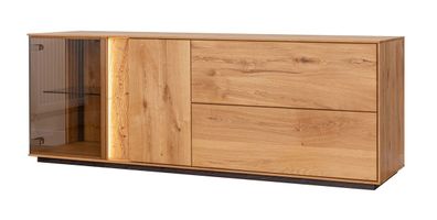 TV-Unterschrank Sienne 09 mit getöntem Glas, 60 x 165 x 43,5 cm, aus Massivholz