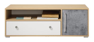 Jugendzimmer - TV-Unterschrank Modave 08, Farbe: Eiche / Weiß / Grau - Abmessung
