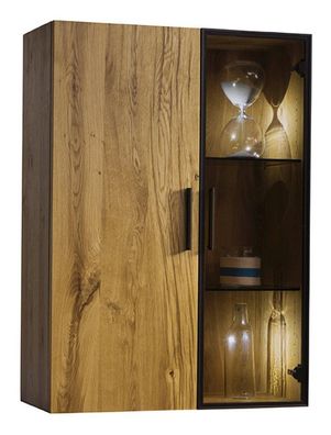 Hängevitrine Serrator 11, Farbe: Eiche natur geölt / Dunkelbraun - 110 x 79 x 35