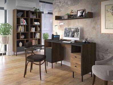 Wohnzimmer Komplett - Set D Mairenke, 4-teilig, Farbe: Walnuss / Schwarz matt