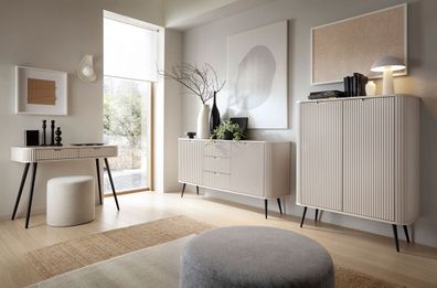 Wohnzimmer - Set A Makreb, 3-teilig, elegant abgerundete Kanten, moderner gerill
