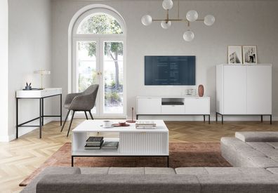 Wohnzimmer Komplett - Set E Worthing, 4-teilig, Farbe: Weiß / Schwarz / Gold