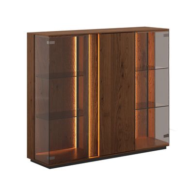 Vitrine mit zwei Glastüren Sienne 14, Massivholz Wildeiche, in Tabacco geölt, ne