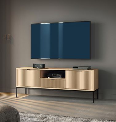 TV-Unterschrank | geriffelte Front | Farbe: Eiche Vicenza | 2 Türen | 1 Schublad