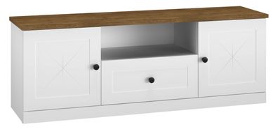 TV-Unterschrank Oulainen 09, Farbe: Weiß / Eiche - Abmessungen: 55 x 150 x 40 cm
