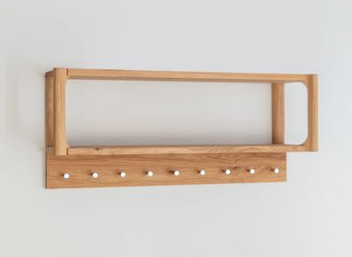 Garderobe | 9 Haken | Massivholz | Eichenholz geölt | mit Ablage | Farbe: Eiche
