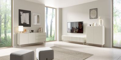 Wohnzimmer - Set A Goulette | 3-teilig | Farbe: Kaschmir | geriffelte Front | Pu