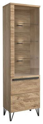 Vitrine Buzet 03, Farbe: Eiche / Schwarz, teilmassiv, Türanschlag Links - Abmess
