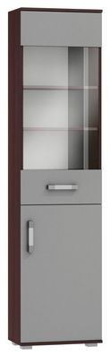 Vitrine Tabubil 23, Farbe: Wenge / Grau - Abmessungen: 200 x 50 x 41 cm (H x B x
