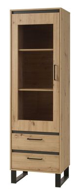 Vitrine Kanel 03, Farbe: Eiche / Anthrazit - Abmessungen: 195 x 60 x 41 cm (H x