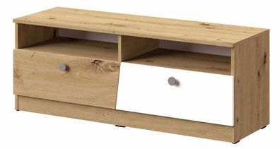 TV Unterschrank Sirte 08, Farbe: Eiche / Weiß / Grau matt - Abmessungen: 45 x 12