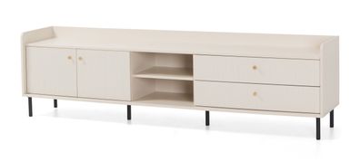 TV-Unterschrank | 2 Schubladen | langes Design | Farbe: Beige mit Holzstruktur |