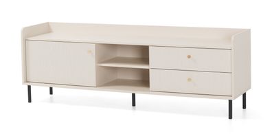TV-Unterschrank | 3 Fächer | Farbe: Beige mit Holzstruktur | 2 Schubladen | Maße