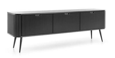Schwarzes TV-Möbel Makreb 03 mit gefräßten Fronten, 57 x 168 x 39 cm, für Wohnzi