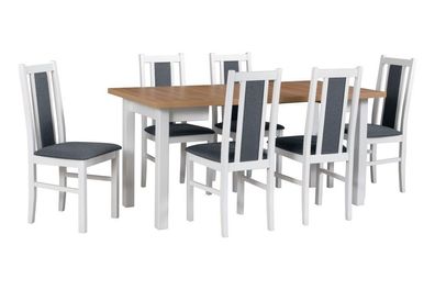 Esstisch - Set K mit 6 stabilen Holzsesseln, ausziehbarer Tisch, bequeme Polster
