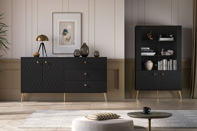 Wohnzimmer - Set B Luzan, 2-teilig, in Schwarz matt, Soft Close System, gefräste