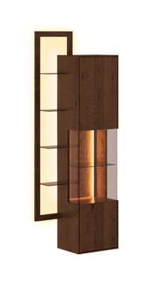 Hängevitrine Sienne 04, getöntes Glas, Massivholz, gebürstet und geölt, Push-to