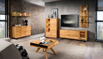 Wohnzimmer Komplett - Set B Nobres, 6-teilig, integrierte LED-Beleuchtung, braun