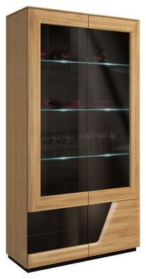 Vitrine mit Türanschlag rechts "Belica" 25, Farbe: Eiche natur / Schwarz, teilma
