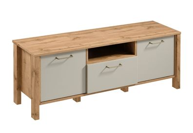 TV-Unterschrank Braianik 12 in Eiche Wotan / Beige, Füße: 36 mm, Griff aus Meta