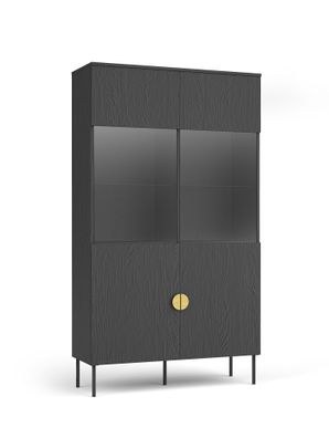 Vitrine mit zwei Glastüren Amfipoli 01, Soft-Close-Funktion, Farbe: Schwarz mit