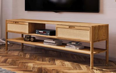 TV-Unterschrank Wellsford 10 Wildeiche massiv geölt - Abmessungen: 64 x 204 x 46
