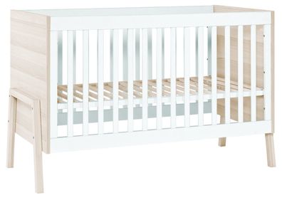Babybett / Gitterbett Hildrid 01, Farbe: Akazie / Weiß - Liegefläche: 60 x 120 c