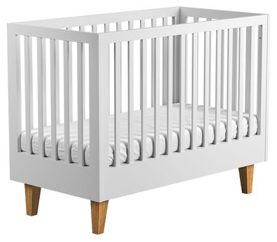 Babybett / Gitterbett Rilind 01, Farbe: Weiß / Eiche - Liegefläche: 60 x 120 cm