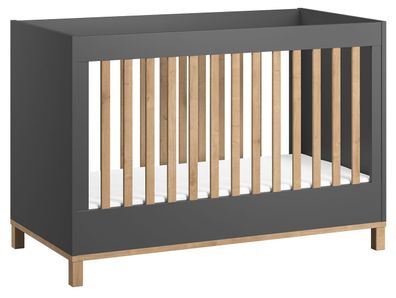 Babybett / Gitterbett Lijan 01, Farbe: Grau / Eiche - Liegefläche: 60 x 120 cm (