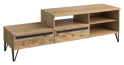 TV-Unterschrank Buzet 10, Farbe: Eiche / Schwarz, teilmassiv - Abmessungen: 55 x