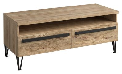 TV-Unterschrank Buzet 11, Farbe: Eiche / Schwarz, teilmassiv - Abmessungen: 49 x