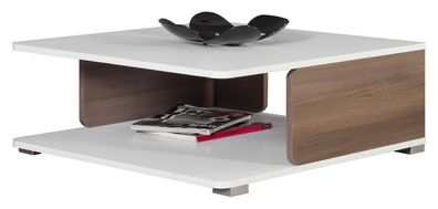 Couchtisch Bulolo 01, Farbe: Weiß / Nuss - Abmessungen: 75 x 80 x 33 cm (B x T x