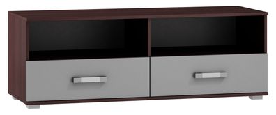 TV-Unterschrank Tabubil 09, Farbe: Wenge / Grau - Abmessungen: 48 x 135 x 48 cm