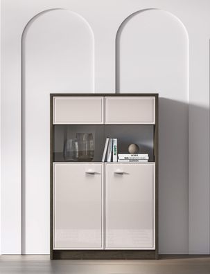 Vitrine Mackenzie 03 | Griffe: Metall | Farbe: Eiche Dunin / Kaschmir Hochglanz