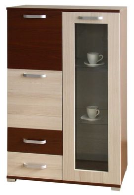 Vitrine Cikupa 16, Farbe: Nuss / Ulme - Abmessungen: 130 x 80 x 40 cm (H x B x T