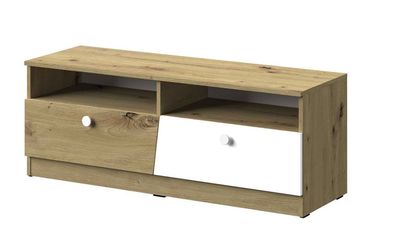 TV Unterschrank Sirte 08, Farbe: Weiß / Eiche matt - Abmessungen: 45 x 120 x 40