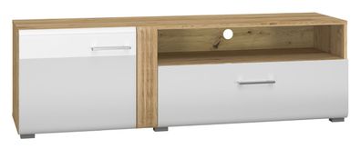 TV-Unterschrank Tullahoma 07, Farbe: Eiche / Weiß Glanz - Abmessungen: 47 x 150