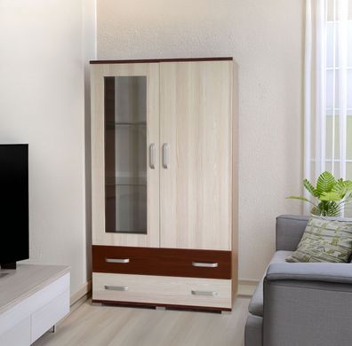 Vitrine Cikupa 24, Farbe: Nuss / Ulme - Abmessungen: 190 x 90 x 40 cm (H x B x T