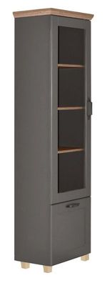 Vitrine Cuenca 01, Farbe: Eiche / Grau - Abmessungen: 209 x 60 x 39 cm (H x B x