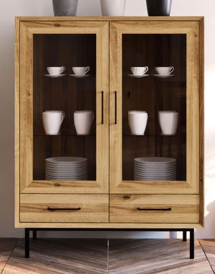 Vitrine Kumeu 53 Wildeiche massiv geölt - Abmessungen: 125 x 97 x 45 cm (H x B x
