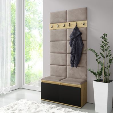 Garderobe 01 mit Sitzbank/Schuhschrank gepolstert | 215 x 100 x 40 cm | Artisan