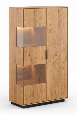 Vitrine Rania 03 mit 2 Türen, 7 Einlegeböden, 10 Fächer, 147 x 83 x 39 cm, Soft