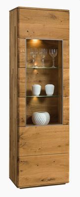 Vitrine Lencois 08, Farbe: Natur, Eiche massiv geölt und gebürstet, Türanschlag