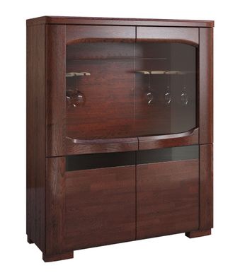 Kleine Vitrine mit vier Türen Krasno 06, Eiche Massivholz, inkl. LED-Beleuchtung