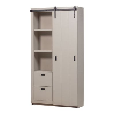 Schrank Barn - Kiefernholz Dust Hellgrau, mit Schiebetür (Gr. 122x37x230 cm)